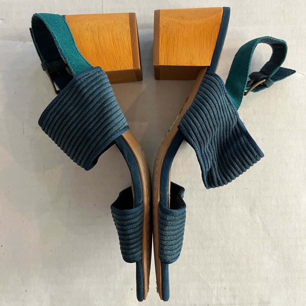 TOMS Women’s Poppy Sandal Atlantic Corduroy green blue wood heel size 7 - Picture 5 of 10
